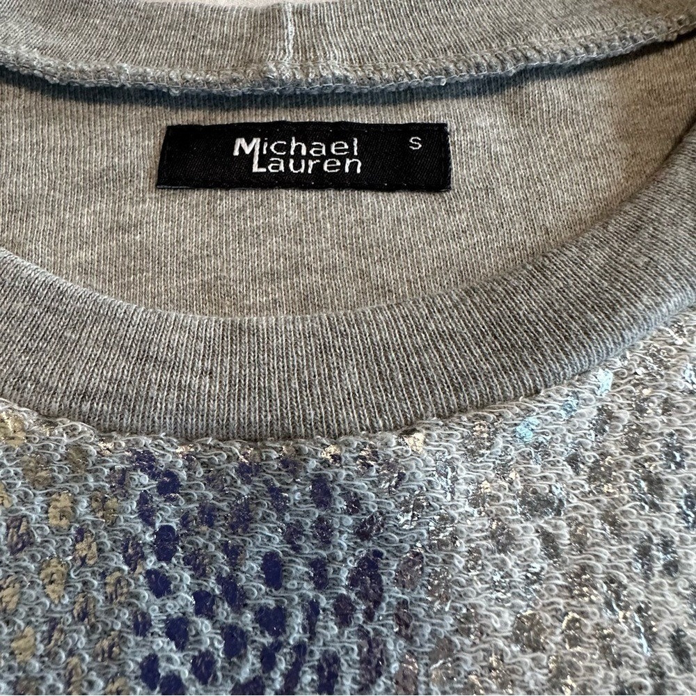 NWOT Michael Lauren Sz Small Silver Metallic Textured Crop‎ Sweatshirt - Picture 4 of 10
